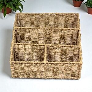 Woven Wicker Storage Basket Organizer  Rustic Feel 4 Components  11.5 x 8.5